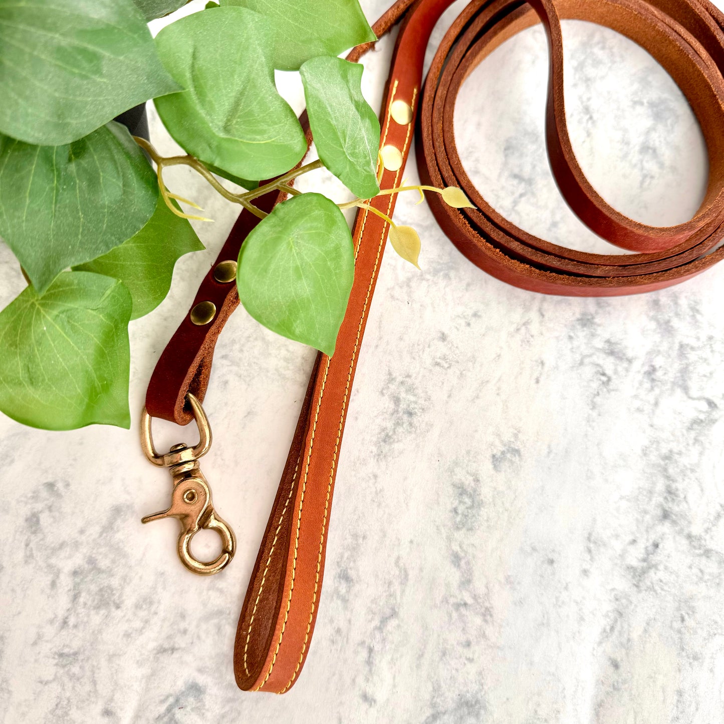 Lederen Leiband Cognac- Yellow