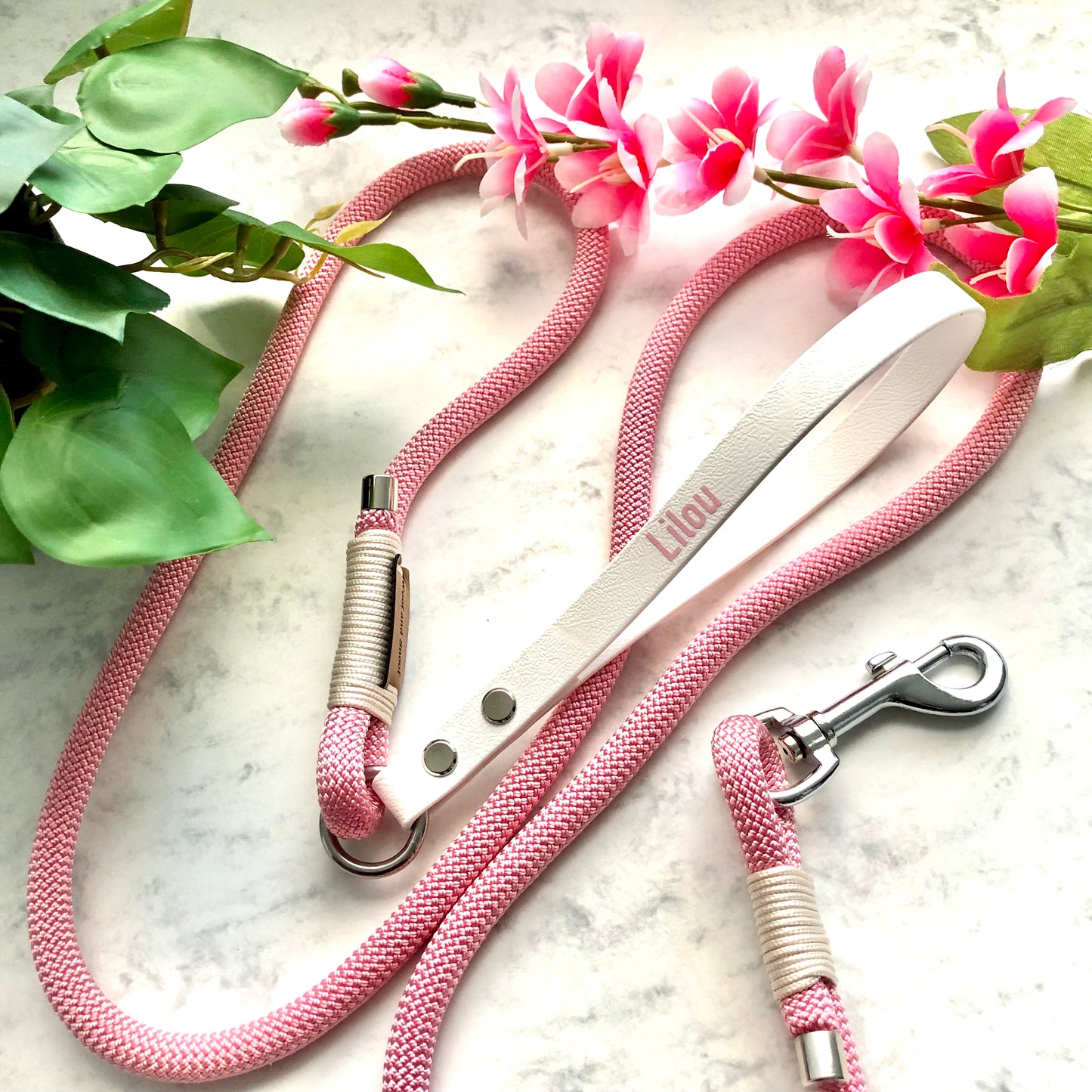 Leash with handle Pastel pink 10mm