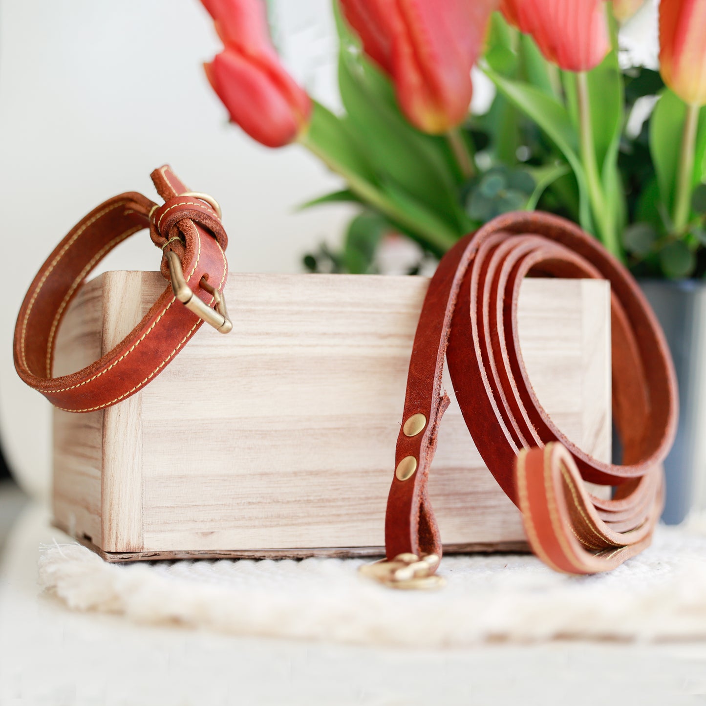 Lederen Leiband Cognac- Yellow