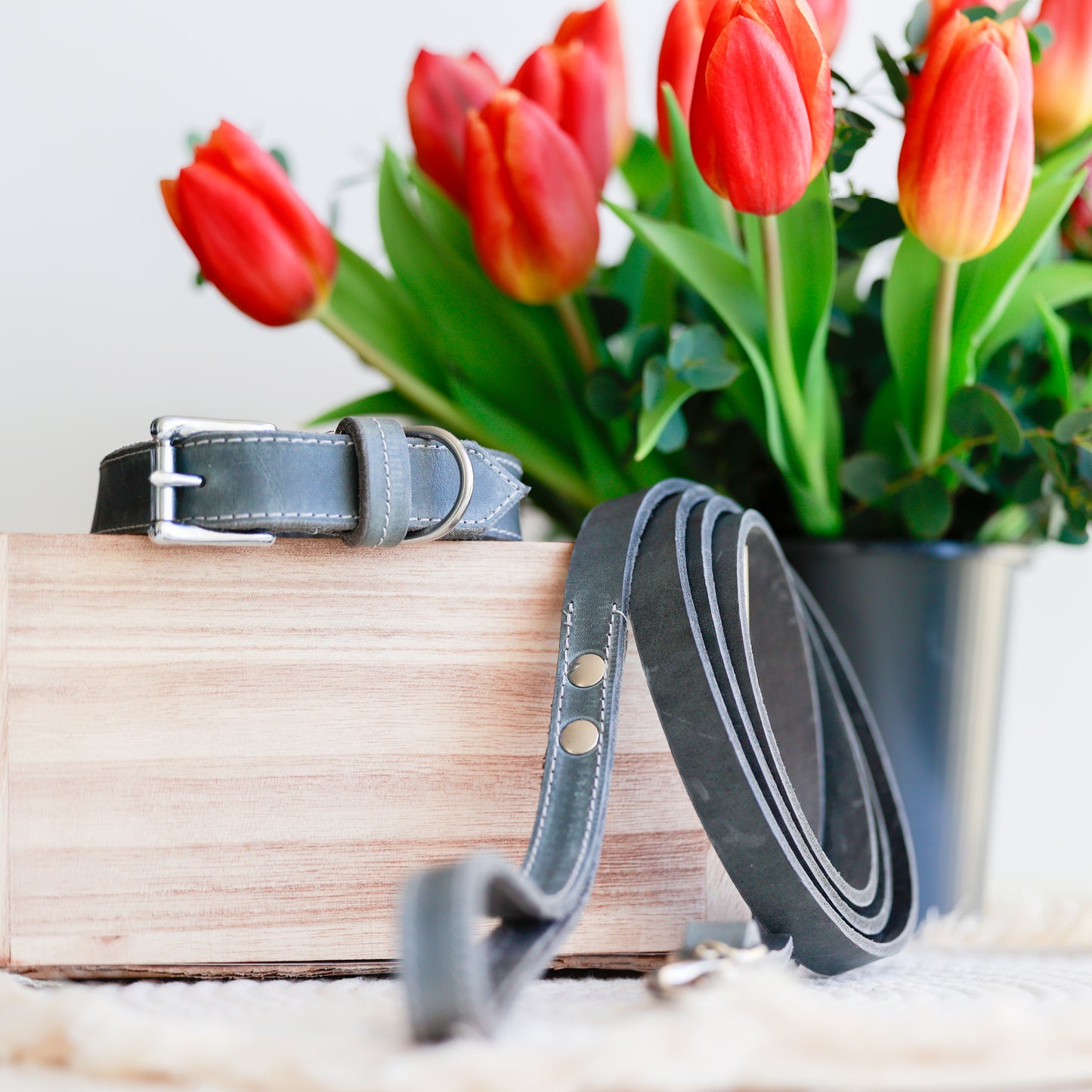 Lederen Leiband Grey