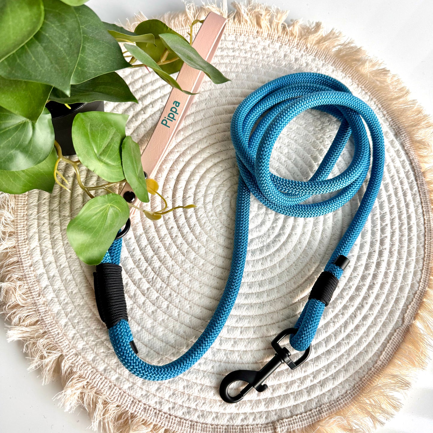 Leash with handle Lapis blue 10mm